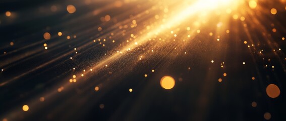 Wall Mural - sparkling light rays illuminate a dark space with shimmering particles during a quiet evening