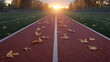 © Cozirlax - Autumn Leaves on an Outdoor Running Track at Sunset with Scenic View and Warm Lighting