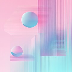 Leinwandbilder - Abstract Vaporwave Composition with Spheres, Lines, and Squares in Pastel Hues - Dreamy and Serene Art