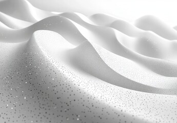 Poster - Elegant white waves with sparkling texture, showcasing smooth surface and gentle curves in soft light, creating a serene and modern visual aesthetic