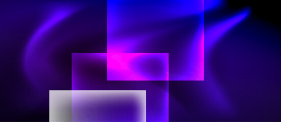 Poster - Glass squares with neon shiny light abstract background