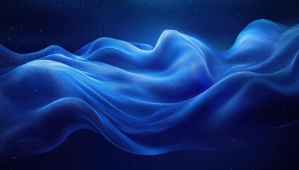 Poster - Ethereal Blue Waves Flowing Gently in a Dreamlike Ocean of Light with a Celestial Background of Sparkling Stars and Soft Light Effects