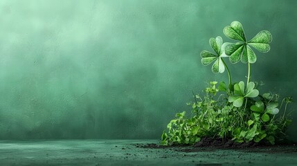 Poster - Minimalist and eye catching St  Patrick s Day themed digital wallpaper design featuring a large glowing shamrock symbol on a dark green gradient background