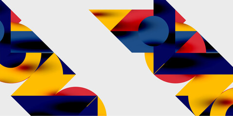 Aufkleber - Modern abstract background featuring circles, lines, and triangles in a dynamic geometric composition. Perfect for stylish, tech, or creative-themed designs