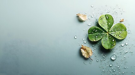 Poster - Vibrant Green Four Leaf Clover With Dew Droplets Isolated On Pure White Background  Symbol Of Irish Luck Charm And Prosperity