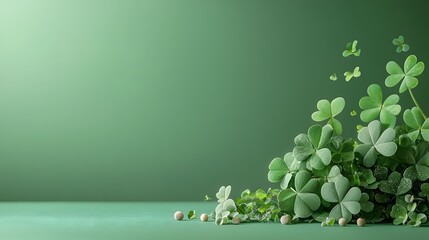 Poster - Closeup photograph showcasing multiple fresh vibrant four leaf clovers scattered randomly across a bright green background  This natural