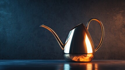 Poster - Sleek metallic watering can on dark background.