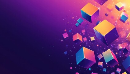 Wall Mural - Abstract background with vibrant cubes, gradient colors, and glowing particles.