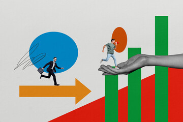 Aufkleber - Composite sketch design artwork 3D photo collage of hand hold young man walk talk loudspeaker achievement purpose up challenge competition