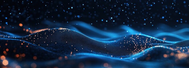 Wall Mural - Abstract blue and orange particle wave background.