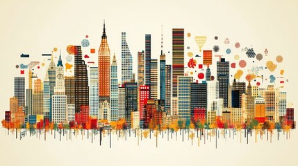 abstract cityscape painting with vibrant colors urban skyline design vector modern art illustration 