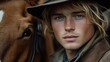 © aritha - Blond man, horse, outdoors, forest, portrait