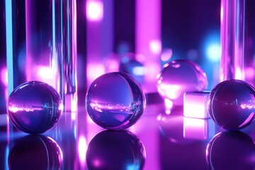 Fototapete - Neon Spheres and Light