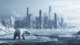 Polar Bear in Snowy, Frozen Cityscape