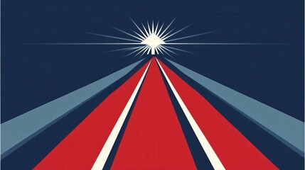 Poster - abstract representation of a road leading towards a bright light, symbolizing hope and journey