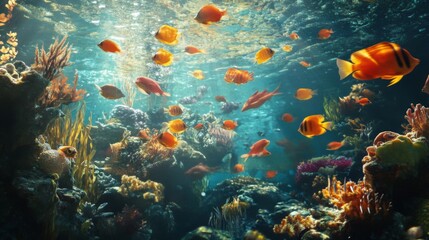  Vibrant Underwater Coral Reef Scene With Colorful Fish