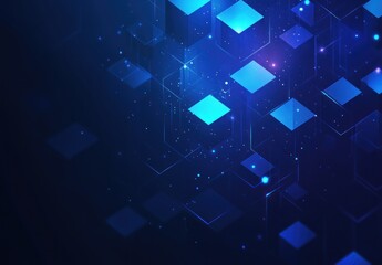 Wall Mural - Abstract blue digital technology background with glowing cubes and lines.