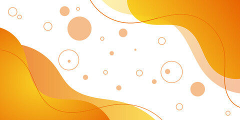 Poster - Vibrant orange abstract backdrop with flowing shapes and geometric circles