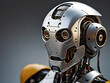 © Juan - Technological Marvel: A close-up view of a highly detailed, futuristic robot head, showcasing intricate mechanical designs, metallic surfaces, and advanced technology.
