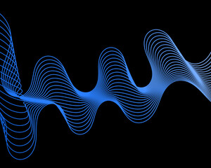 Poster - Abstract Wavy Blue Lines on Black Background Creates a Modern Design
