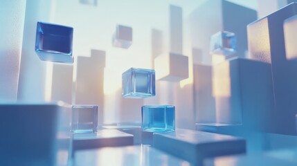 Poster - Floating Transparent Cubes in a Futuristic Abstract Environment
