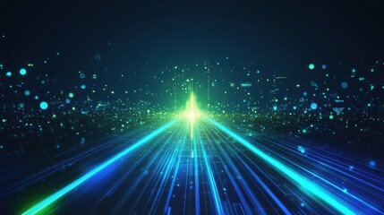 Wall Mural - Bright Light Rays with Digital Particles in Futuristic Background