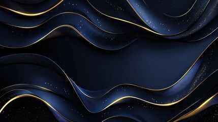 Poster - Elegant Dark Waves with Golden Accents for Background Design