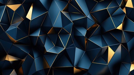Poster - Geometric Abstract Background with Blue and Gold Triangular Shapes