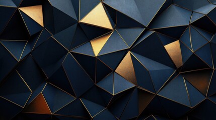 Poster - Geometric Abstract Background with Dark and Golden Triangles Texture