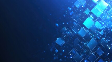 Poster - Abstract Blue Digital Background with Glowing Squares and Lights