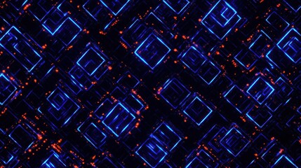 Poster - Abstract Pattern of Glowing Geometric Shapes in Dark Background