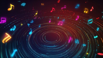 Poster - Colorful Music Notes in Circular Motion with Light Effects