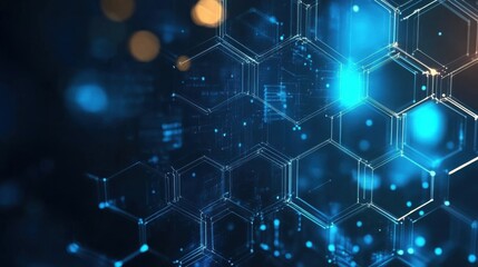 Poster - Abstract Digital Hexagonal Background with Glowing Blue Elements