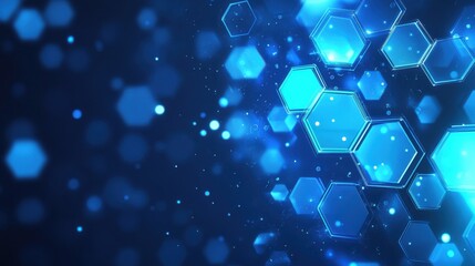 Poster - Blue Abstract Background with Hexagonal Patterns and Light Effects