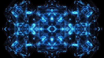 Poster - Futuristic Abstract Design with Blue Neon Lights on Dark Background