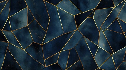 Poster - Dark Blue Geometric Background with Gold Lines and Abstract Shapes