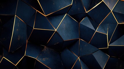 Poster - Dark Geometric Background with Golden Edges and Textured Facets