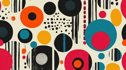 Poster - Colorful Abstract Pattern with Circles and Stripes on Light Background