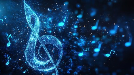 Wall Mural - Shimmering Treble Clef with Floating Musical Notes and Sparkles