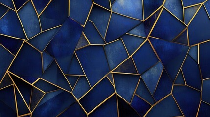 Poster - Elegant Geometric Abstract Design with Blue and Gold Accents