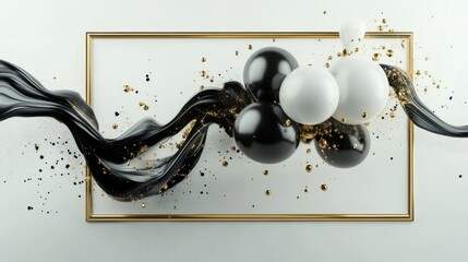 Poster - Artistic Composition with Black and White Forms and Golden Accents