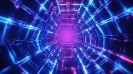 Poster - Abstract Neon Light Tunnel with Vibrant Colors and Patterns