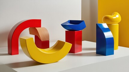 Poster - Colorful abstract geometric shapes arranged artistically on a minimalist background
