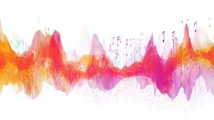 Poster - Colorful Abstract Sound Wave Illustration with Musical Notes