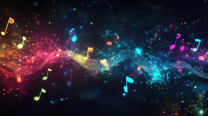 Poster - Colorful Music Notes Flowing in a Dreamy Abstract Background