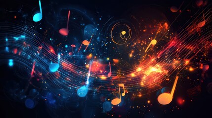 Poster - Vibrant Music Notes Background with Colorful Abstract Elements