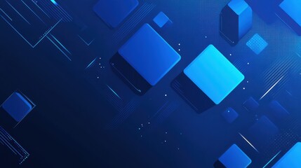 Poster - Abstract Blue Background with Floating Geometric Shapes and Lines
