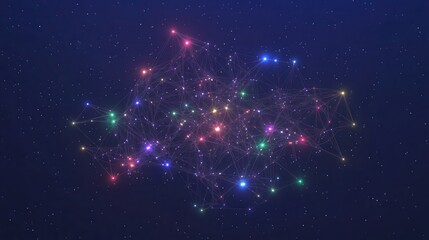 Poster - Colorful Abstract Network of Points and Connections in Space