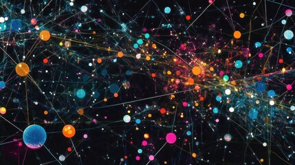 Poster - Colorful Abstract Network of Circles and Lines on Dark Background