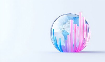 Poster - Holographic World Globe, intricately designed globe displaying a detailed world map, vibrant colors enhancing geographical features and borders.
